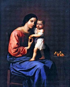 Madonna and Christ Child holding apple